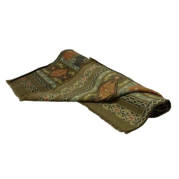 Auth ETRO - Khaki Brown Multi Wool Silk Scarf - Picture 5 of 5